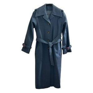 Vintage 1960 Betty Rose Blue Wool Trench Coat Fully Lined Belted Pockets Retro M